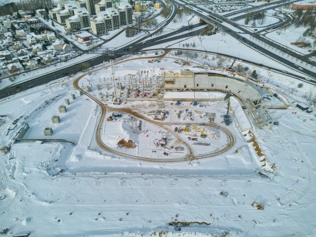 Daugiafunkcis sveikatinimo, ugdymo, švietimo, kultūros ir užimtumo kompleksas 1 etapas (stadionas) (Ozo g. 27) - Staadion - ehituse fotod