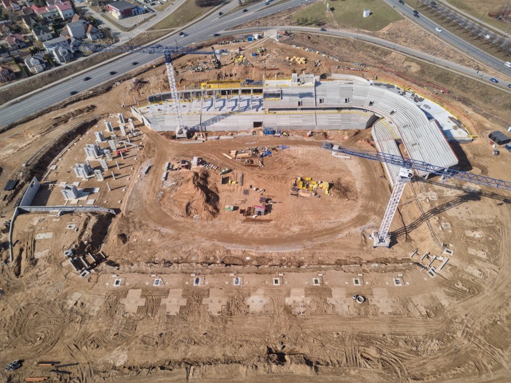Daugiafunkcis sveikatinimo, ugdymo, švietimo, kultūros ir užimtumo kompleksas 1 etapas (stadionas) (Ozo g. 27) - Staadion - ehituse fotod