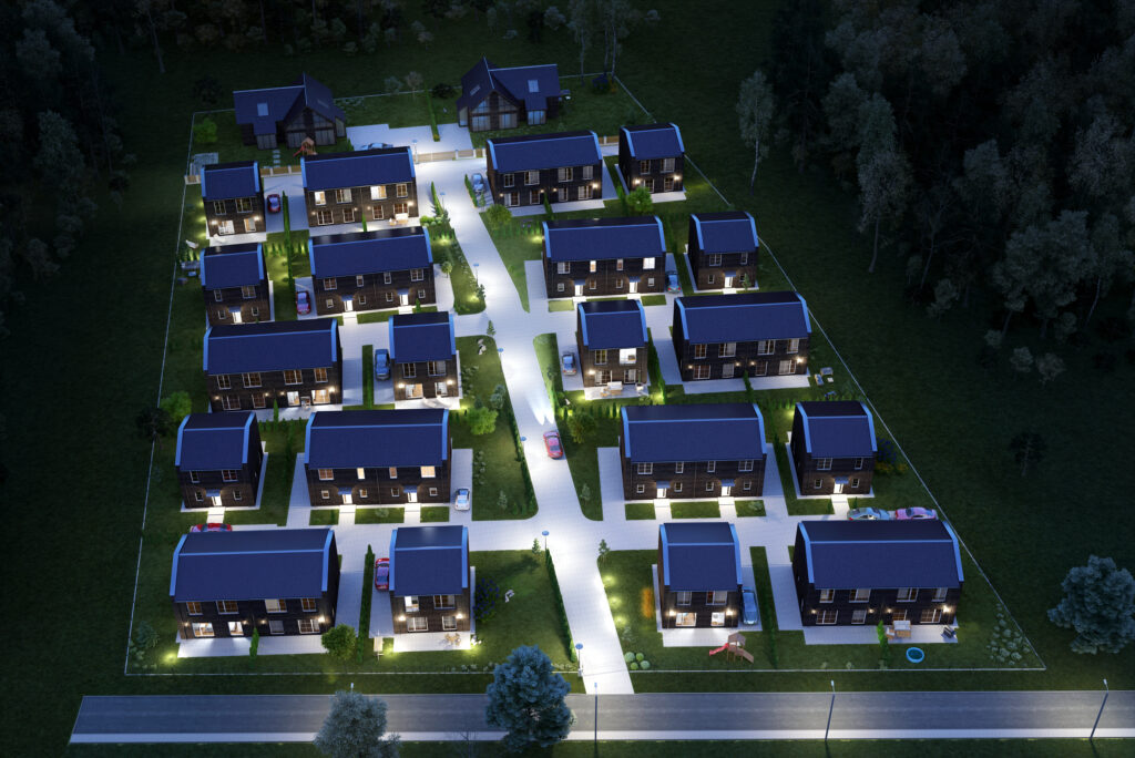 Pavilnio oazė 1 etapas (Adolfo Šapokos g. 36, 40, 40A, 42, Juozo Ereto g. 51, 51A, 51B) - Private house community, Row housing - visualization