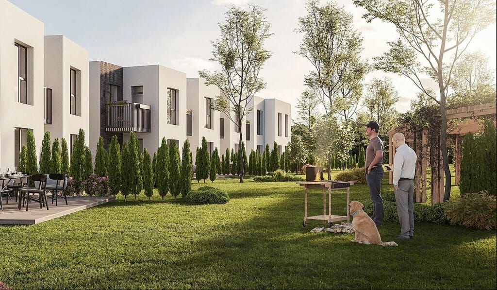 Pilaitės namai (Tilžės g. 47, 53, 55, 57, 59, 60, 61, 63, 65, 67, Gumbinės g. 8, 12, 14, Virbalio g. 4, Tolminkiemio g. 50) - Rindu mājas - vizualizācija