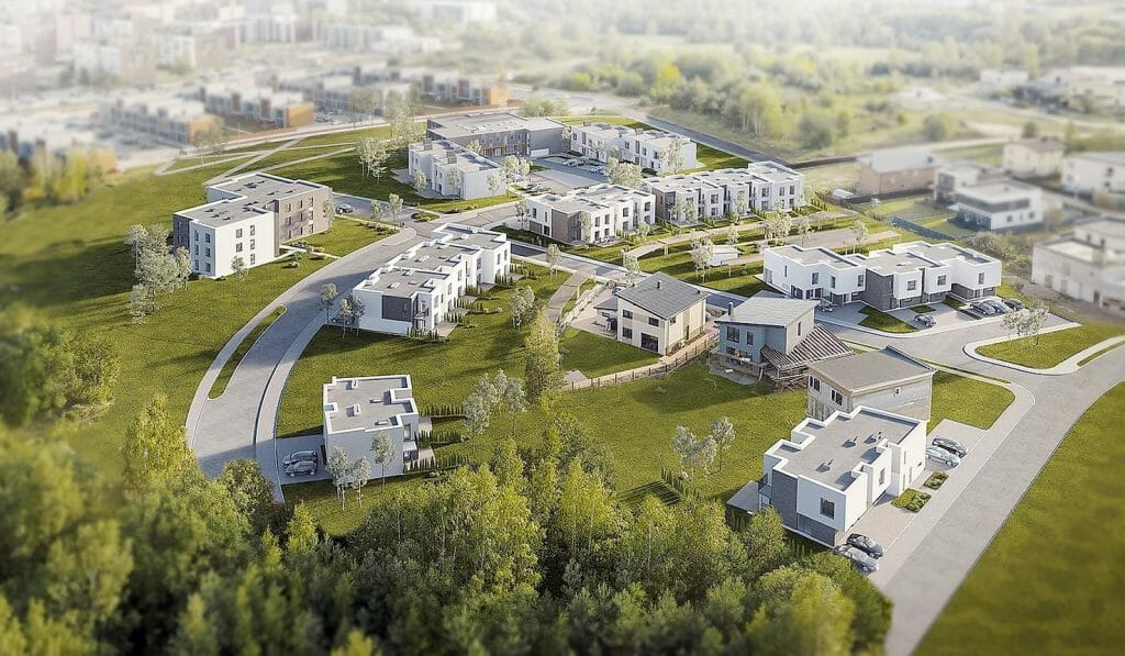 Pilaitės namai (Tilžės g. 47, 53, 55, 57, 59, 60, 61, 63, 65, 67, Gumbinės g. 8, 12, 14, Virbalio g. 4, Tolminkiemio g. 50) - Rindu mājas - vizualizācija