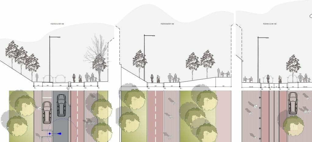 Šv. Stepono skveras ir gatvė (Šv. Stepono g. 41) - Bike path, Square, Street - visualization