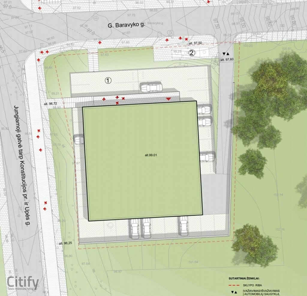 G. Baravyko g. 10 (Gedimino Baravyko g. 10) - Büroohoone, Parkimishoone - visuaalne