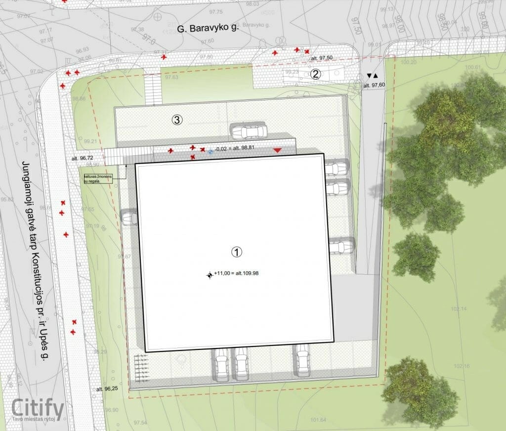 G. Baravyko g. 10 (Gedimino Baravyko g. 10) - Büroohoone, Parkimishoone - visuaalne