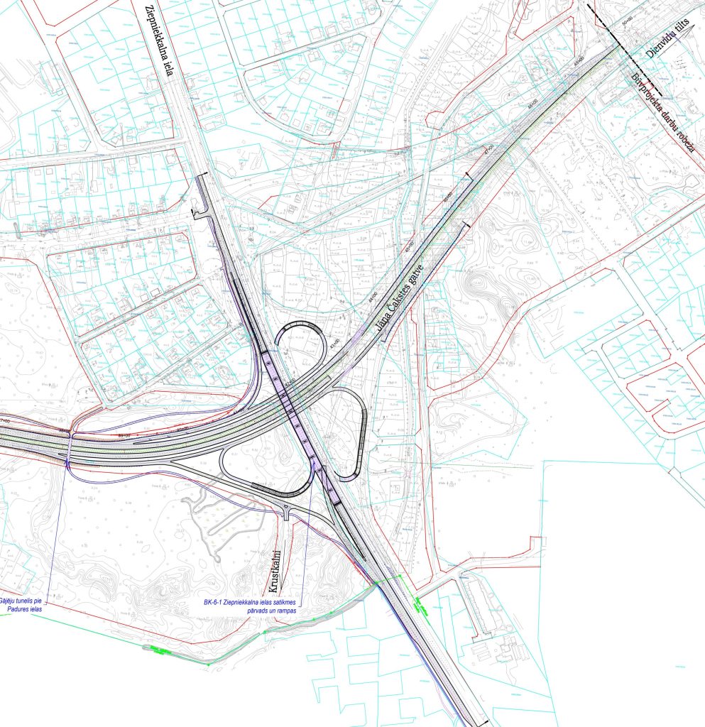 Dienvidu tilta IV kārta I posms (Jāņa Čakstes gatve) - Bike path, Pedestrian path, Road - visualization