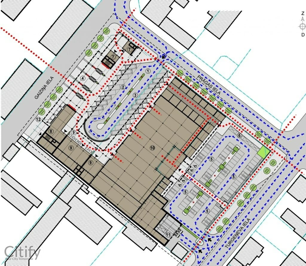 Intermodālais satiksmes mezgls (Turgeņeva iela 4, 6, Gaiziņa iela 5 K-1) - Bus terminal - visualization
