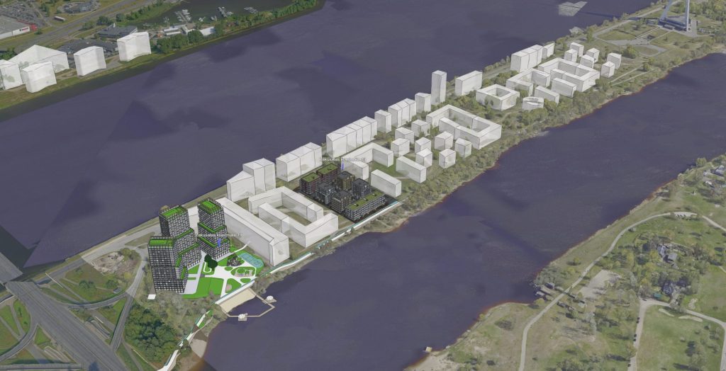 Merks Zaķusala (Zaķusalas krastmala) - Daugiabutis, Verslo centras - vizualizacija