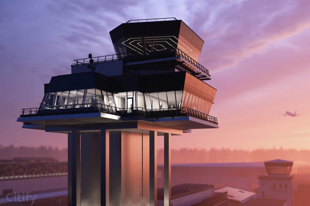 Latvijas Gaisa satiksmes vadības tornis (Ziemeļu iela 18) - Administracinis, Oro uostas - vizualizacija