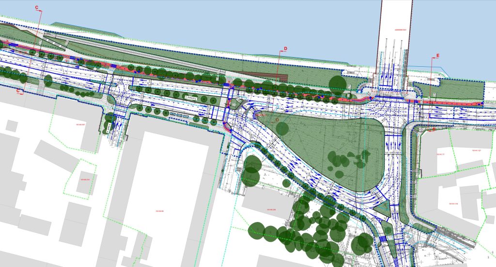 Neries kairiosios krantinės 3 etapas (Goštauto g.) - Bike path, Street, Waterside - visualization
