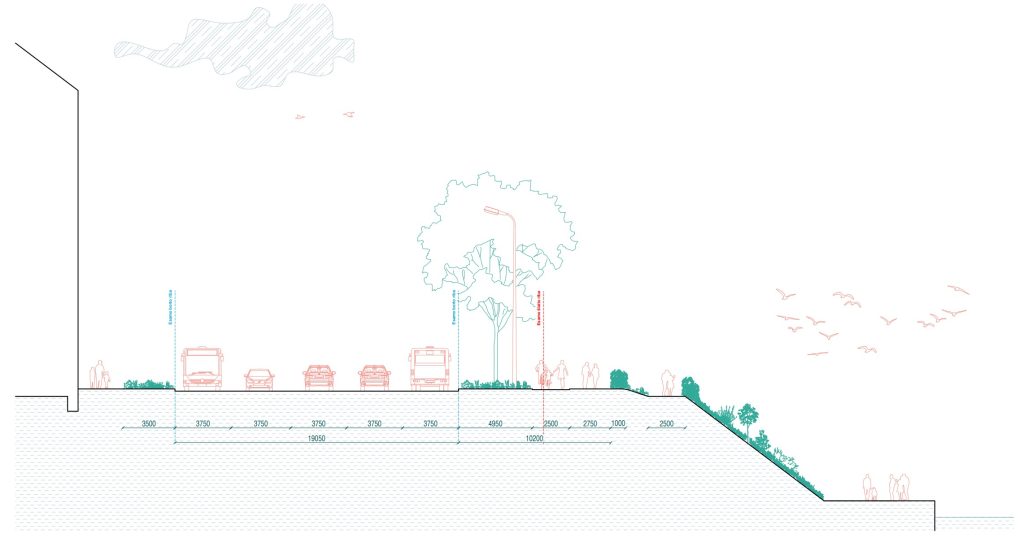 Neries kairiosios krantinės 3 etapas (Goštauto g.) - Bike path, Street, Waterside - visualization