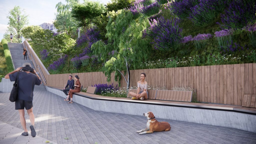 Neries kairiosios krantinės 3 etapas (Goštauto g.) - Velosipēdu ceļš, Iela, Ūdenstilpnes krasts - vizualizācija