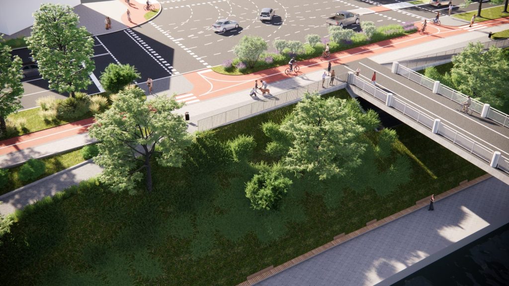 Neries kairiosios krantinės 3 etapas (Goštauto g.) - Velosipēdu ceļš, Iela, Ūdenstilpnes krasts - vizualizācija