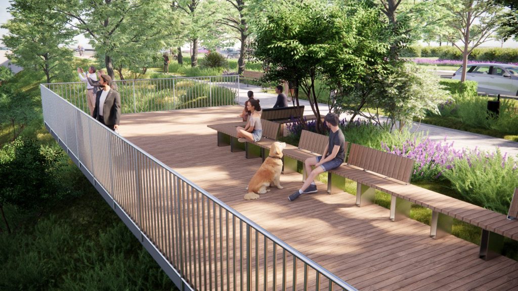 Neries kairiosios krantinės 3 etapas (Goštauto g.) - Velosipēdu ceļš, Iela, Ūdenstilpnes krasts - vizualizācija