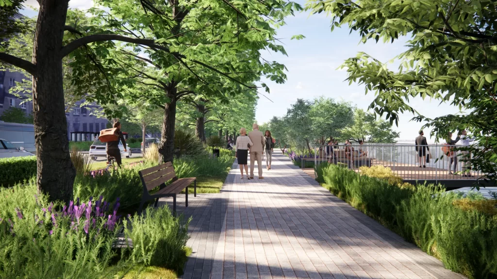 Neries kairiosios krantinės 3 etapas (Goštauto g.) - Velosipēdu ceļš, Iela, Ūdenstilpnes krasts - vizualizācija