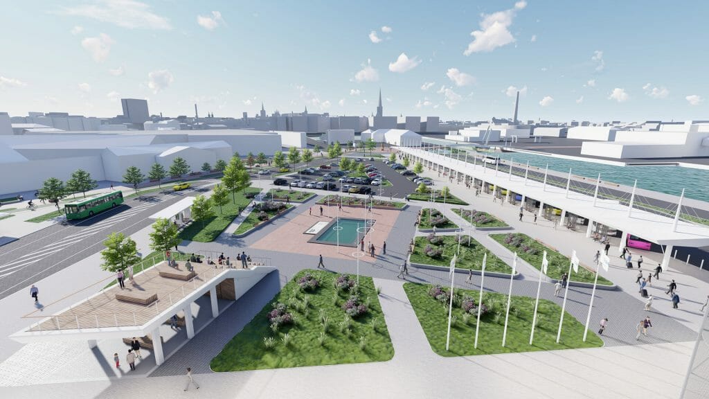 Vanasadama D-terminaliga piirnev välisruum (Logi 2, 4 / Lootsi 13, 14 / Sadama 21. 25 / Uus-Sadama 19) - Bike path, Street - visualization