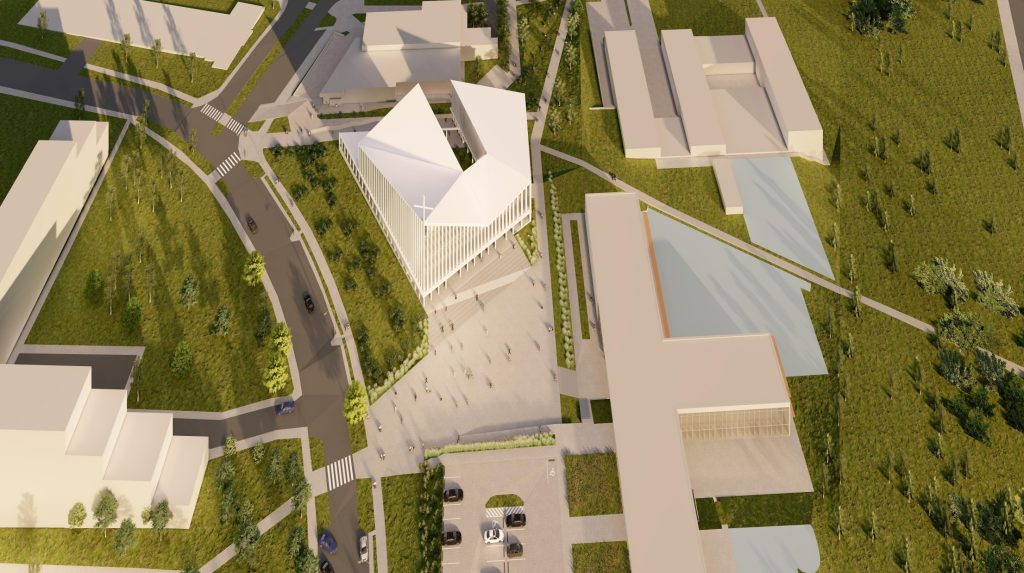 Vilniaus šv. Jono Pauliaus II bažnyčia ir Sielovados centras (Medeinos g. 14) - Dievnams - vizualizācija