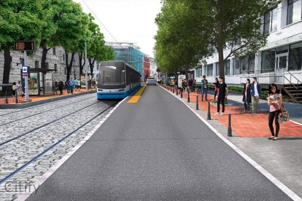 Tramvaju infrastruktūras pārbūve posmā no Ausekļa ielas loka līdz Aspazijas bulvāra/Radio ielas krustojumam (Kronvalda bulvāris, Zigfrīda Annas Meierovica bulvāris, Aspazijas bulvāris) - Dzelzceļš, Iela - vizualizācija