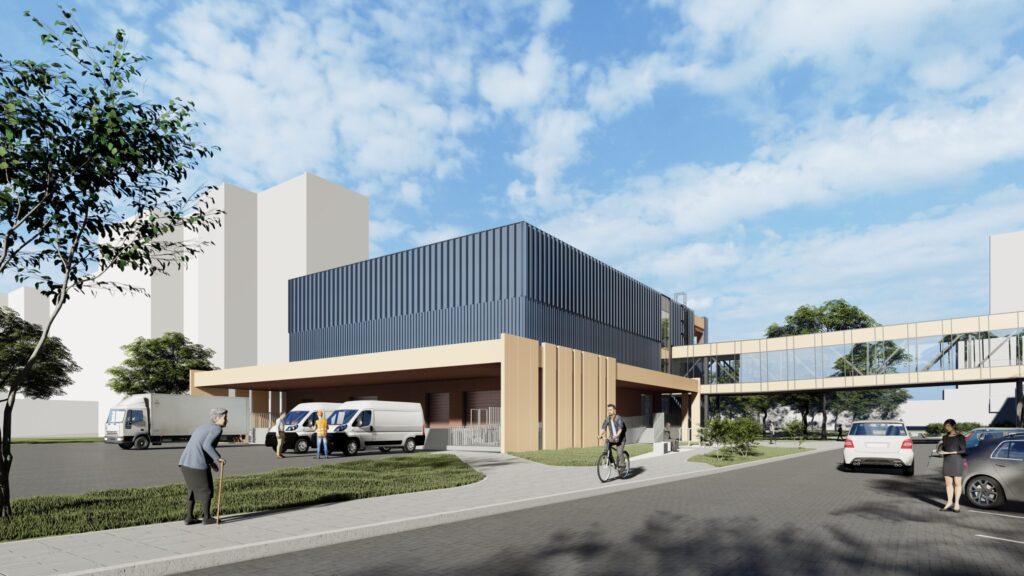 RAKUS aptiekas loģistikas ēka un stacionārus savienojoša virszemes pāreja (Hipokrāta iela 2) - Hospital - visualization
