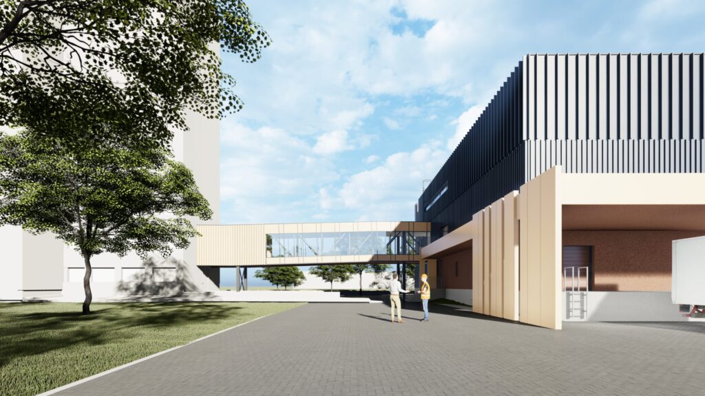 RAKUS aptiekas loģistikas ēka un stacionārus savienojoša virszemes pāreja (Hipokrāta iela 2) - Hospital - visualization