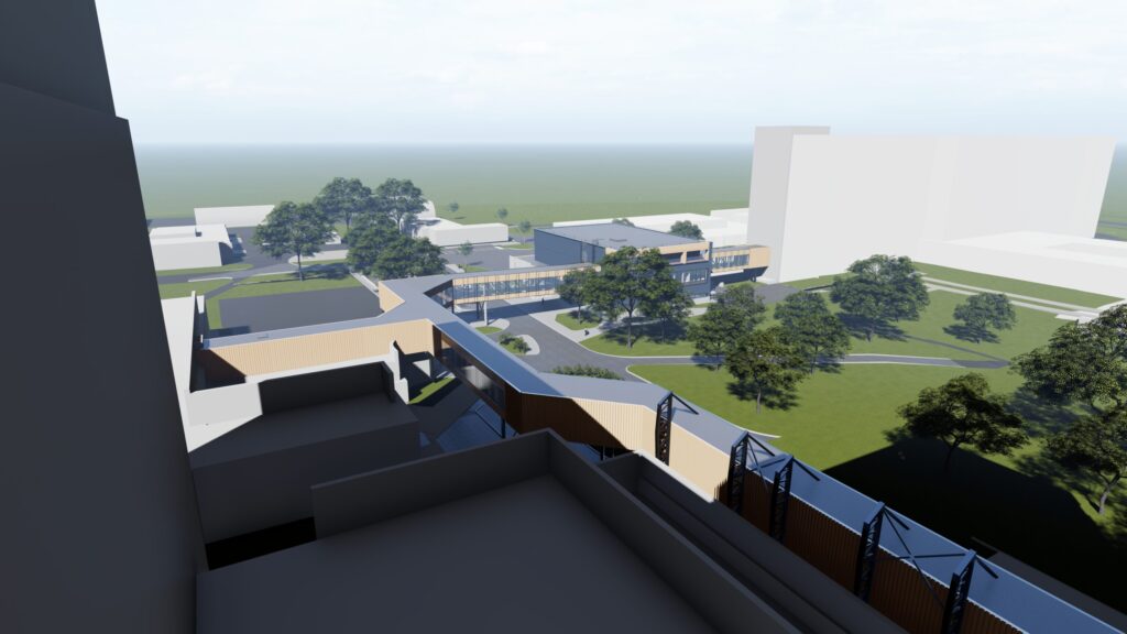 RAKUS aptiekas loģistikas ēka un stacionārus savienojoša virszemes pāreja (Hipokrāta iela 2) - Hospital - visualization