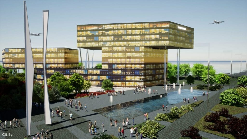 Lennujaama loode piirkond (Tartu mnt 95, 97a, 101, 103 / Kesk-Sõjamäe 10a / Väike-Sõjamäe 1a, 2, 12, 12a / Lennujaama tee 4, 6, 10, 11, 12, 14 / Tartu mnt 101, 103) - Lidosta, Biroju centrs - vizualizācija