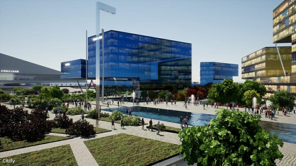 Lennujaama loode piirkond (Tartu mnt 95, 97a, 101, 103 / Kesk-Sõjamäe 10a / Väike-Sõjamäe 1a, 2, 12, 12a / Lennujaama tee 4, 6, 10, 11, 12, 14 / Tartu mnt 101, 103) - Lidosta, Biroju centrs - vizualizācija