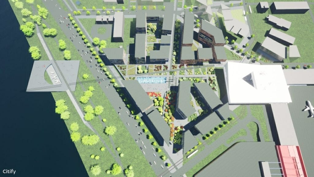 Lennujaama loode piirkond (Tartu mnt 95, 97a, 101, 103 / Kesk-Sõjamäe 10a / Väike-Sõjamäe 1a, 2, 12, 12a / Lennujaama tee 4, 6, 10, 11, 12, 14 / Tartu mnt 101, 103) - Lidosta, Biroju centrs - vizualizācija