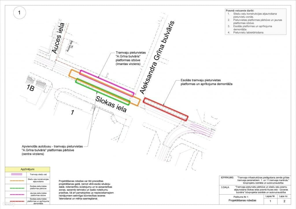 Tramvaja pieturvietu pārbūve un sliežu ceļu posmu atjaunošana Slokas ielas posmā Auces iela – Uzvaras bulvāris (Slokas iela) - Road - visualization