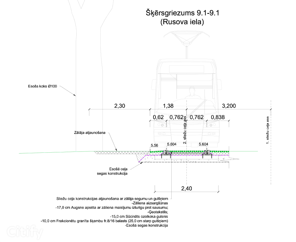Tramvaja pieturvietu pārbūve un sliežu ceļu posmu atjaunošana 11.tramvaja maršrutā no Kr.Barona ielas līdz Mežaparkam (Matīsa iela, Miera iela, Kokneses prospekts) - Kelias - vizualizacija