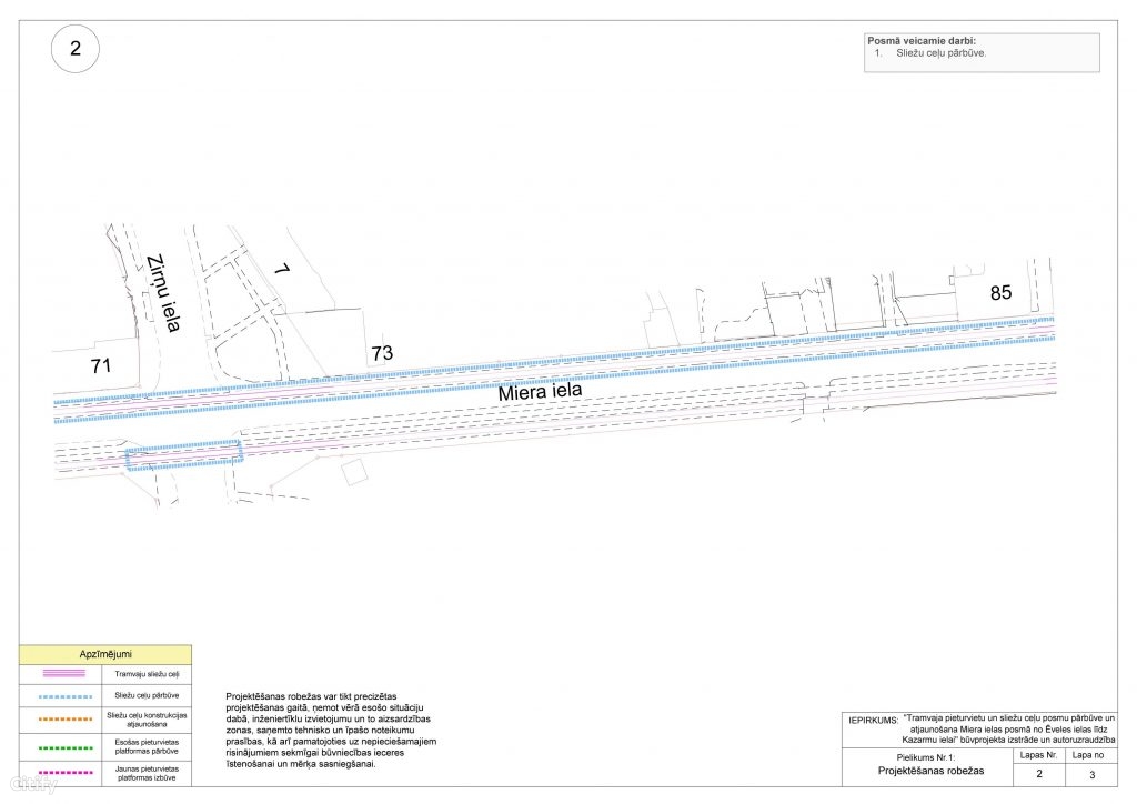 Tramvaja pieturvietu un sliežu ceļu pārbūve un atjaunošana Miera ielas posmā no Ēveles ielas līdz Kazarmu ielai (Miera iela) - Road - visualization