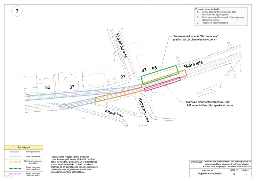 Tramvaja pieturvietu un sliežu ceļu pārbūve un atjaunošana Miera ielas posmā no Ēveles ielas līdz Kazarmu ielai (Miera iela) - Road - visualization