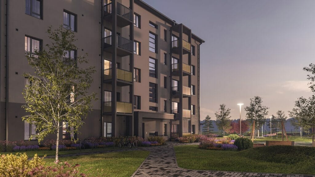 Dreilinga mājas - 2. kārta (Mazā Robežu iela 1, 2, 3, 4, 5) - Daugiabutis - vizualizacija