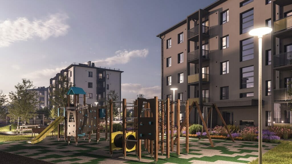 Dreilinga mājas - 2. kārta (Mazā Robežu iela 1, 2, 3, 4, 5) - Daugiabutis - vizualizacija