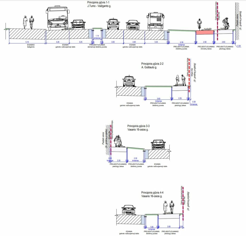 J. Tumo-Vaižganto g., A. Goštauto g., Vasario 16-osios g. (J. Tumo-Vaižganto g., A. Goštauto g., Vasario 16-osios g.) - Jalgrattatee, Tänav - visuaalne