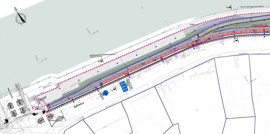 Neries kairiosios krantinės 2 etapas (Žygimantų g., Arsenalo g.) - Dviračių takas, Pakrantė - vizualizacija
