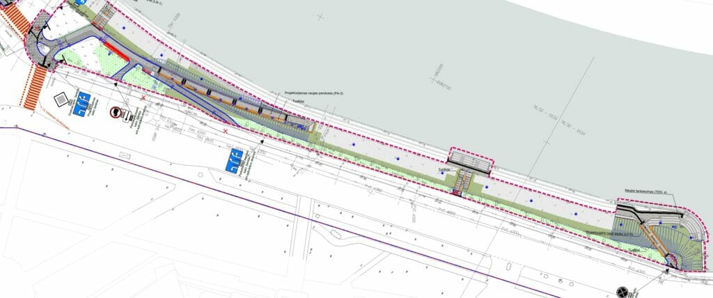 Neries kairiosios krantinės 2 etapas (Žygimantų g., Arsenalo g.) - Dviračių takas, Pakrantė - vizualizacija