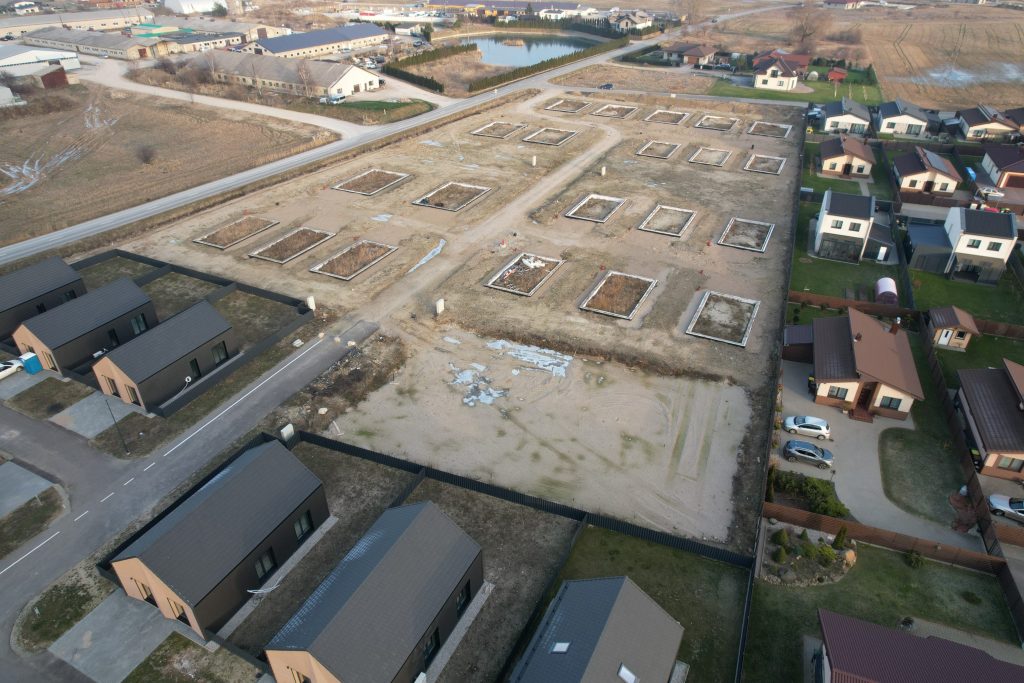 Skandinavų vilos (Ragupės g. 7, 8, 9, 10, 11, 12, 13, 14, 15, 16, 18,  Trušelių k.) - Private house community - construction photos