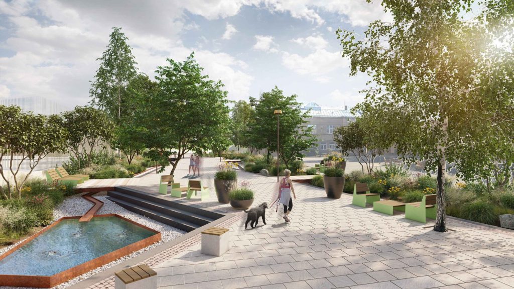 SPORTA 2 kvartāls - 1.kārta - Teritorijas labiekārtojums (Sporta iela 2) - Skveras - vizualizacija