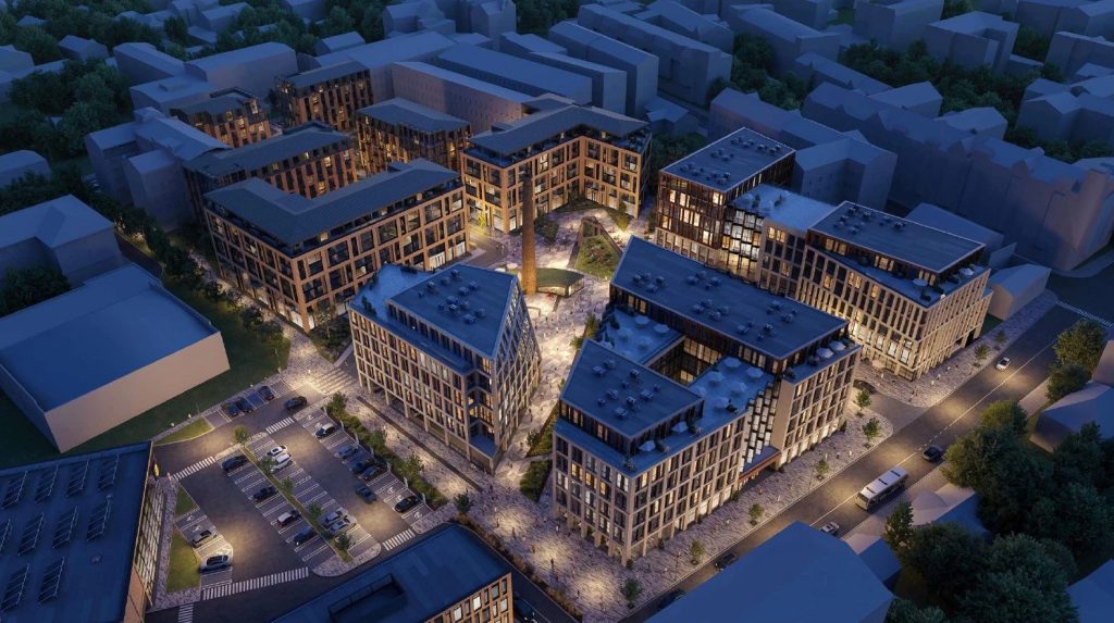 Lāčplēša Skvērs (Lāčplēša iela 74, 76A, 76, 76B, Visvalža iela 5, 5A, 5B, 5C, 5D, 5E) - Food store, Health center, Multi apartment, Office center - visualization