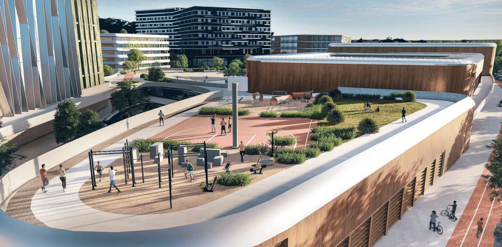 Latvijas Universitātes Akadēmiskais centrs - 4.kārta - Veselības un Sporta māja (Jelgavas iela 1) - Higher education, Sports arena - visualization