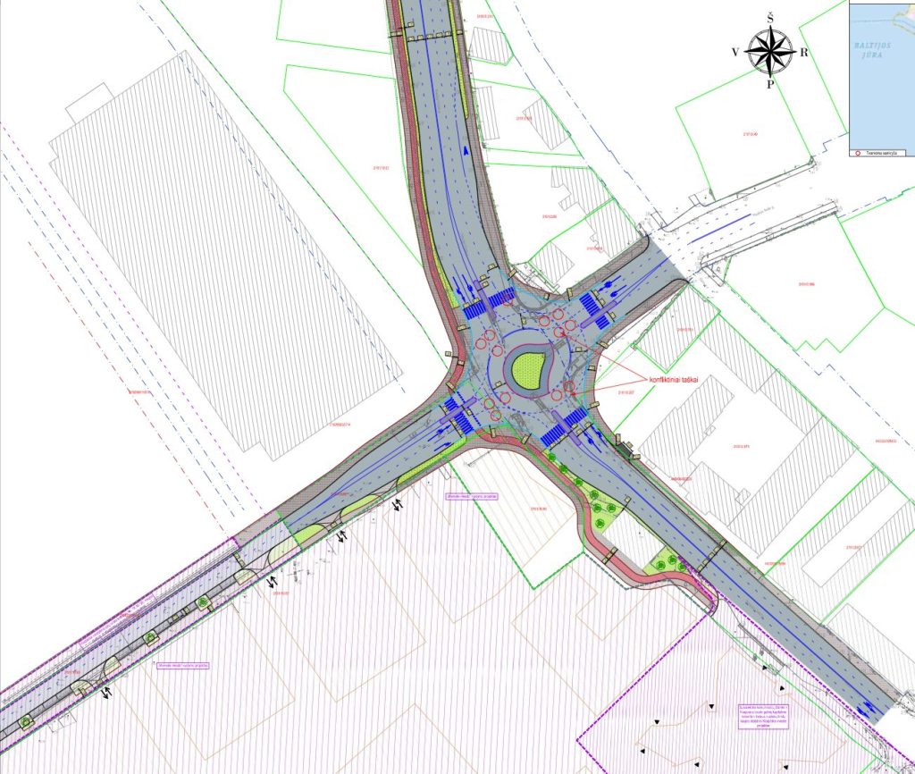 Naujoji Uosto g. ir Naujojo Sodo g. žiedinė sankryža (Naujoji Uosto g., Naujojo Sodo g.) - Bike path, Street - visualization