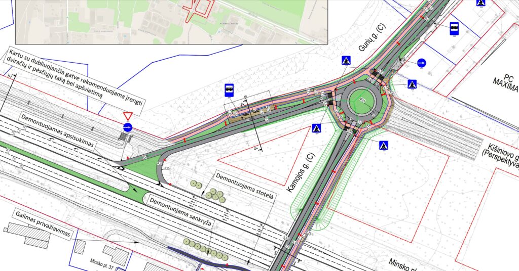 Gurių ir Kamojos gatvių viadukas (Kamojos g.) - Bike path, Bridge, Road - visualization