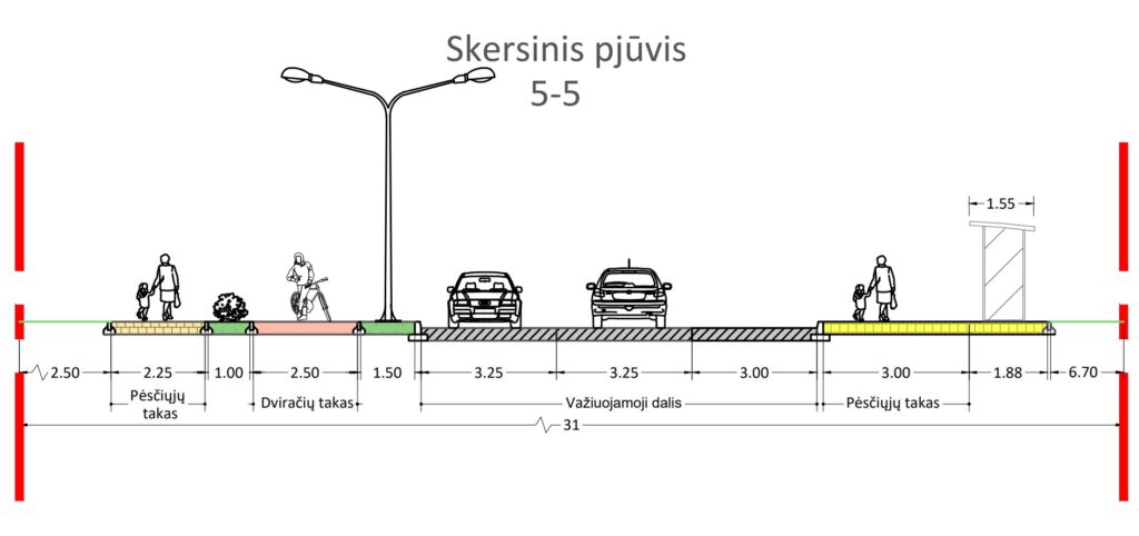Gurių ir Kamojos gatvių viadukas (Kamojos g.) - Bike path, Bridge, Road - visualization