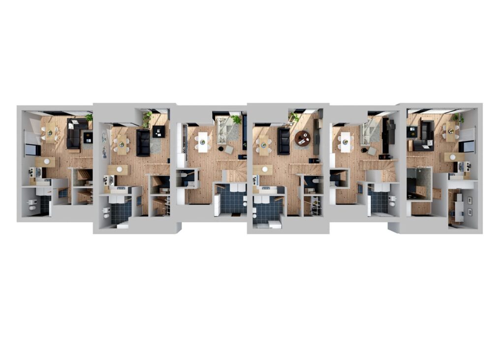 Ąžuolų alėja Paupiuose | 2 etapas (Klemiškės g. 20a) - Row housing - visualization