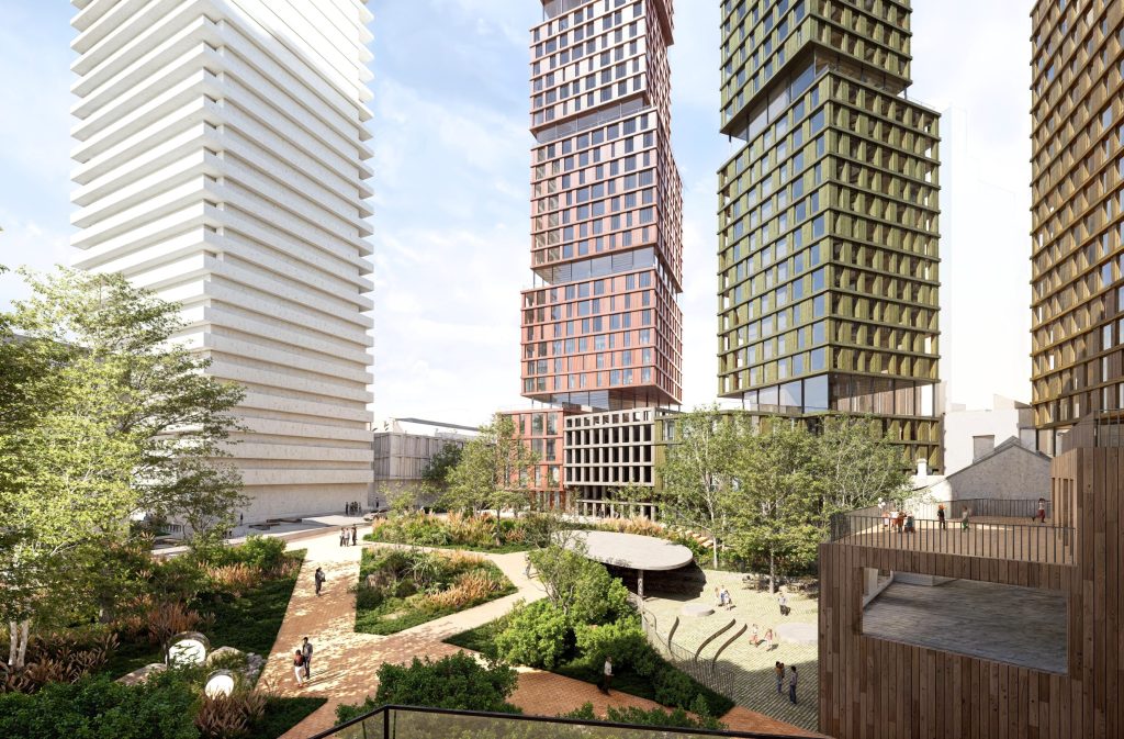 Maakri, Lennuki ja Kuke tänava vaheline kvartal (Lennuki 1 / Kuke 5 / Maakri 26, 28c, 32a, 34, 34a) - Maitinimo įstaiga, Viešbutis, Daugiabutis, Ne maisto parduotuvė, Verslo centras, Kita komercija, Stovėjimo aikštelė - vizualizacija