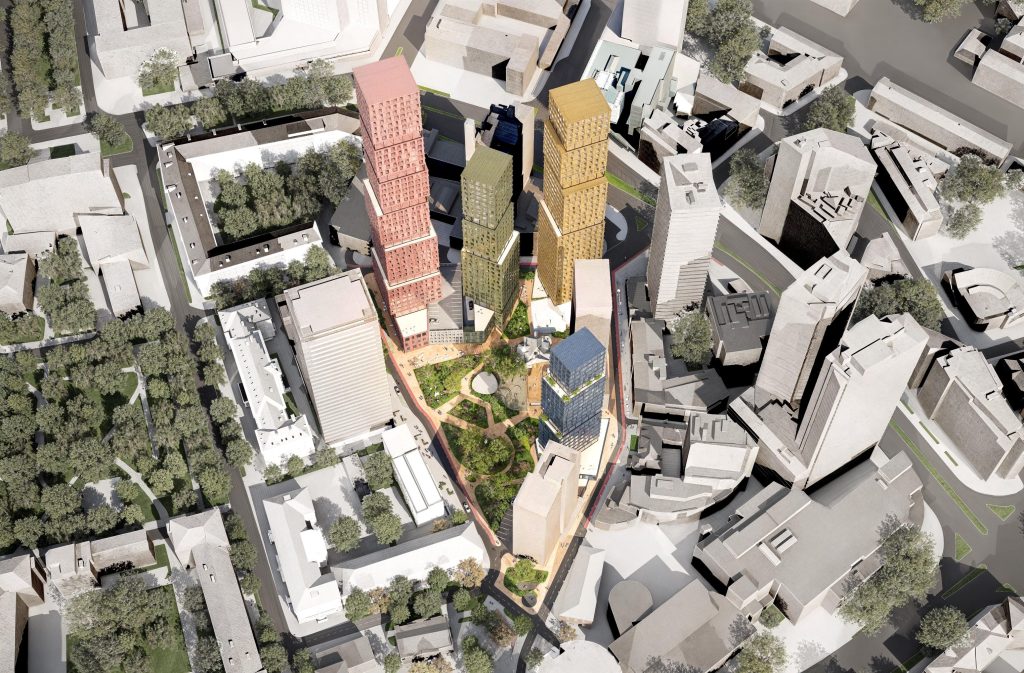 Maakri, Lennuki ja Kuke tänava vaheline kvartal (Lennuki 1 / Kuke 5 / Maakri 26, 28c, 32a, 34, 34a) - Maitinimo įstaiga, Viešbutis, Daugiabutis, Ne maisto parduotuvė, Verslo centras, Kita komercija, Stovėjimo aikštelė - vizualizacija