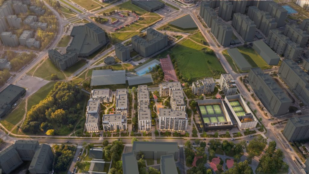 REWO\Leičiai III etapas (Perkūnkiemio g. 32) - Daudzdzīvokļu nams, Sporta būve - vizualizācija