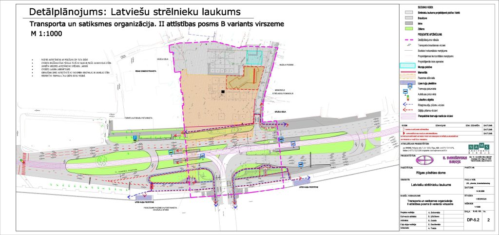 Latviešu strēlnieku laukuma teritorijas detālplānojums un transporta un satiksmes organizācija. II attīstības posms (11. novembra krastmala) - Stovėjimo aikštelė, Geležinkelis, Kelias - vizualizacija