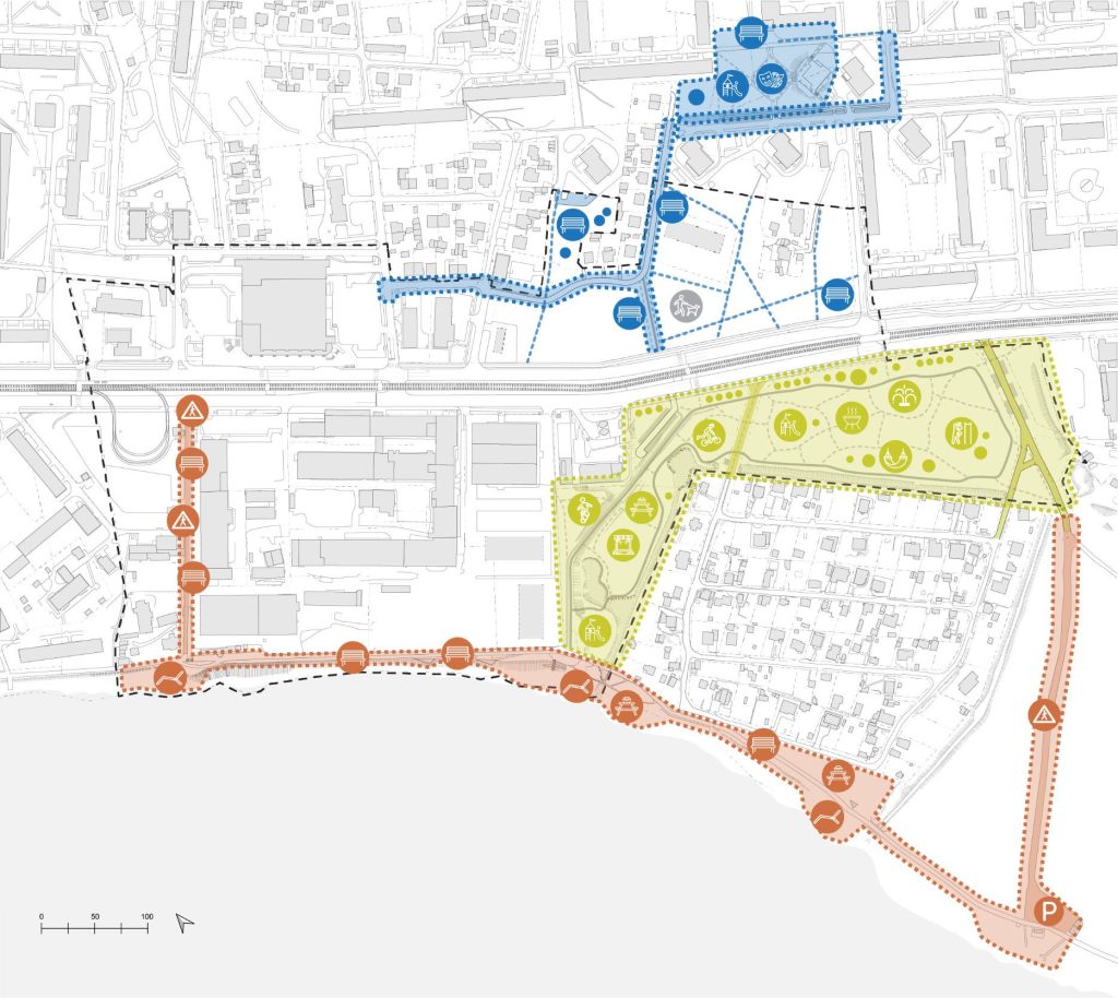 Apkaimes centrs - Ķengarags (Ķengarags) - Kita atvira erdvė, Parkas, Gatvė - vizualizacija