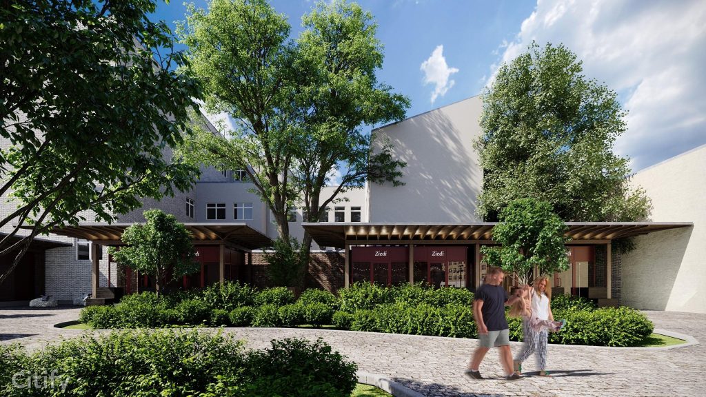 Vidzemes tirgus - Kvartāla attīstība (Brīvības iela 90A) - Maitinimo įstaiga, Turgus, Kita komercija, Kitas kultūros ar pramogų objektas - vizualizacija